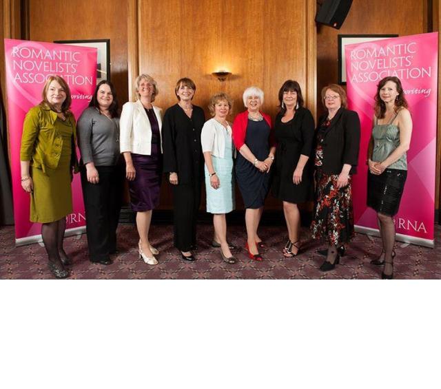 The contenders for the Joan Hessayon Prize for New Writers. Left to right Carol McGrath, winner Liesel Schwarz, Jenny Barden, Liz Harris, Joss Alexander, Cathy Mansell, Serena Clarke, Anne Stenhouse Graham, and me